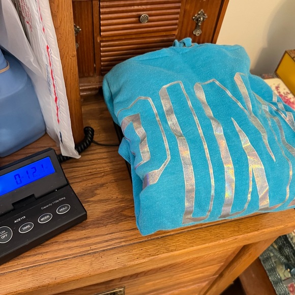 Victoria’s Secret PINK Hooded Sweatshirt Holographic Pink graphic Medium FLAWS - Picture 10 of 14